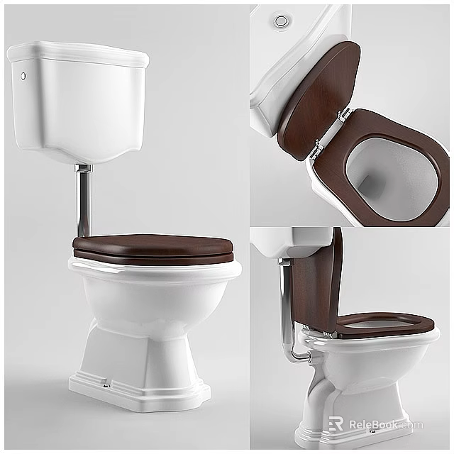 Elegant White Toilet With Brown Seat Modern Design And Comfortable Features 3d model 