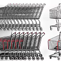 Multiple Shopping Carts With Metal Frames Red Accents And Wheels In Various Angles 3d model