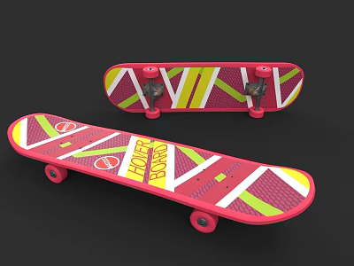 Pink Skateboard With Colorful Geometric Patterns Yellow Green White Design And Pink Wheels 3d model