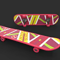 Pink Skateboard With Colorful Geometric Patterns Yellow Green White Design And Pink Wheels
