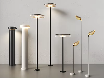 Modern Outdoor Lights with Black White and Gold Designs in Floor Standing and Pillar Styles 3d model