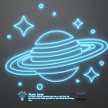 Creative Neon Lighting Set With Glowing Saturn Design And Star Elements 3d model