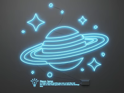 Creative Neon Lighting Set With Glowing Saturn Design And Star Elements 3d model