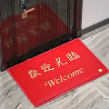 Bright Red Square Door Mat With Welcome Lettering For Home Doorway
