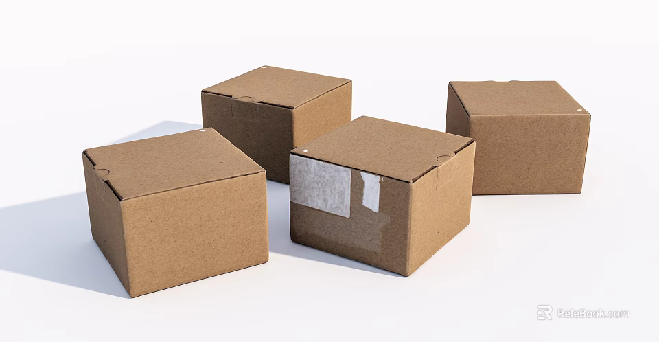 Set of Four Brown Cardboard Boxes with Tape on White Background 3d model 