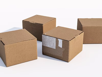 Set of Four Brown Cardboard Boxes with Tape on White Background 3d model