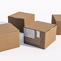 Set of Four Brown Cardboard Boxes with Tape on White Background