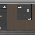 Modern Wooden Storage Cabinet Combination With Glass Doors Open Shelves And Decorative Items