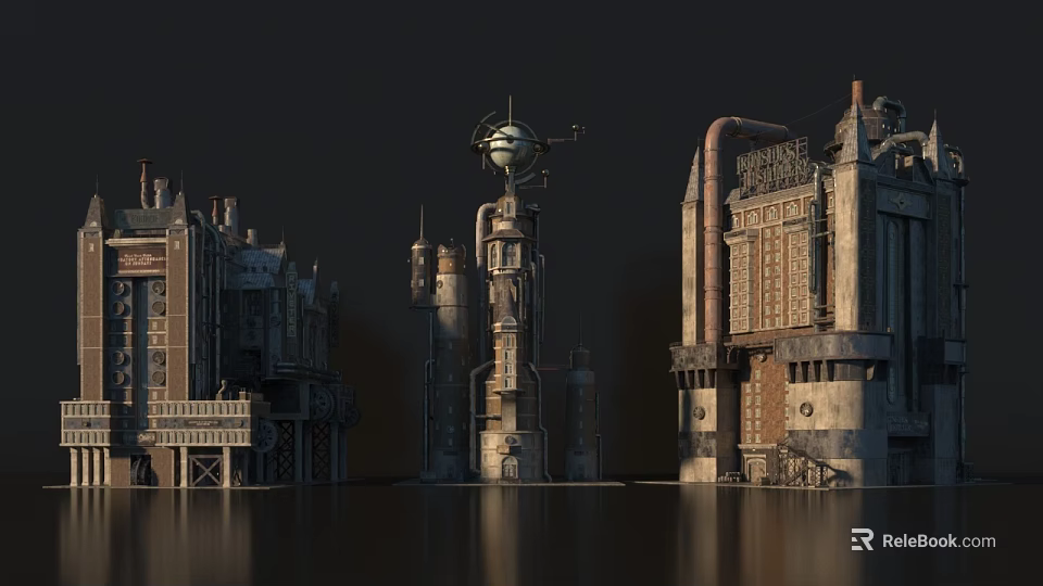 Detailed Vintage Industrial Factory Architecture Featuring Mechanical Structures And Metal Pipes 3d model 
