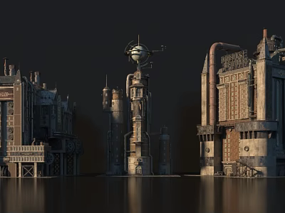 Detailed Vintage Industrial Factory Architecture Featuring Mechanical Structures And Metal Pipes 3d model