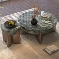 Modern Marble Top Coffee Table Set With Metal Base Decorative Vase And Books