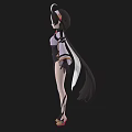 Anime Style Woman With White Black Long Hair Purple Top Black Split Pants Holding Daggers