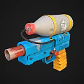 Blue Handmade Toy Gun With Gray Bottle Yellow Straps Black Tube And Red Parts