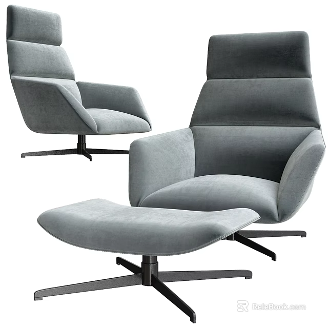 Comfortable Modern Grey Velvet Swivel Office Chair With Matching Footstool 3d model 