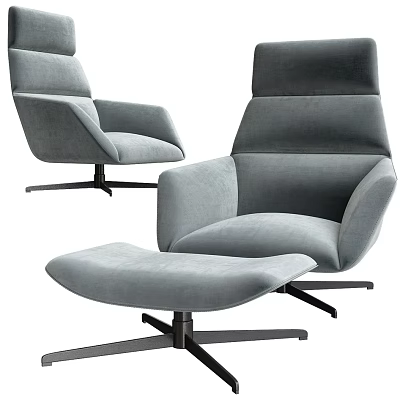 Comfortable Modern Grey Velvet Swivel Office Chair With Matching Footstool 3d model