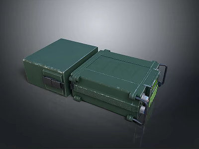 Weapon Storage Case With Green Metal Body And Secure Lockable Handles 3d model