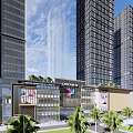 Modern Commercial Complex Exterior With High Rise Towers And Retail Facilities Design