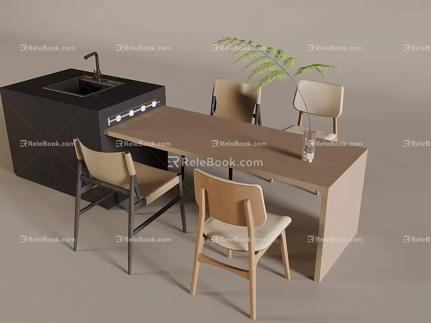 Modern Solid Wood Dining Table and Chair Island Table Dining Table Restaurant Island Table and Chair Combination 3d model