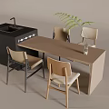 Modern Solid Wood Dining Table and Chair Island Table Dining Table Restaurant Island Table and Chair Combination 3d model