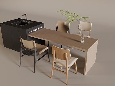 Modern Solid Wood Dining Table and Chair Island Table Dining Table Restaurant Island Table and Chair Combination 3d model