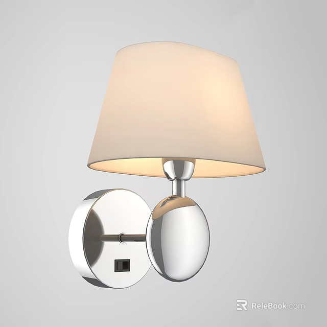 Modern Wall Lamp With Beige Fabric Shade And Chrome Metal Base Illuminated 3d model 
