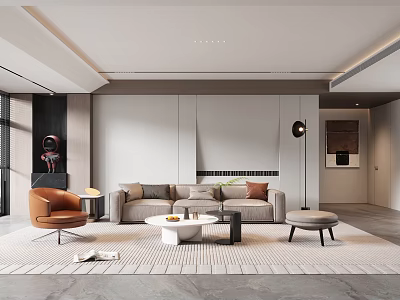 Modern Living Room Interior With Sofa Coffee Table Armchair Floor Lamp And Area Rug 3d model