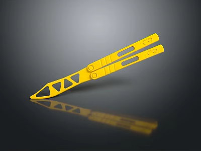 Yellow Folding Knife Featuring Geometric Cutouts Reflective Surface and Modern Design 3d model