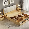 Double Bed With White Padded Headboard Wooden Frame Drawers And Nightstands With Lamps In Bedroom