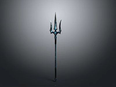 Mythical Trident Weapon With Black Long Handle Three Prongs And Blue Glowing Accents 3d model