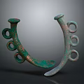 Ancient Bronze Sculptures With Curved Shape And Ring Decorations Featuring Green Patina Design