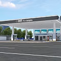 Modern Xiao Haitun Gas Station With Fuel Dispensers Canopy And Green Trees
