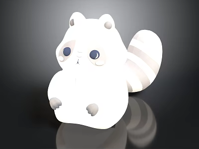 Cute White Cartoon Raccoon Figure With Big Eyes And Fluffy Tail 3d model