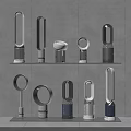 Modern Bladeless Fans Display With Various Sleek Designs On Shelves