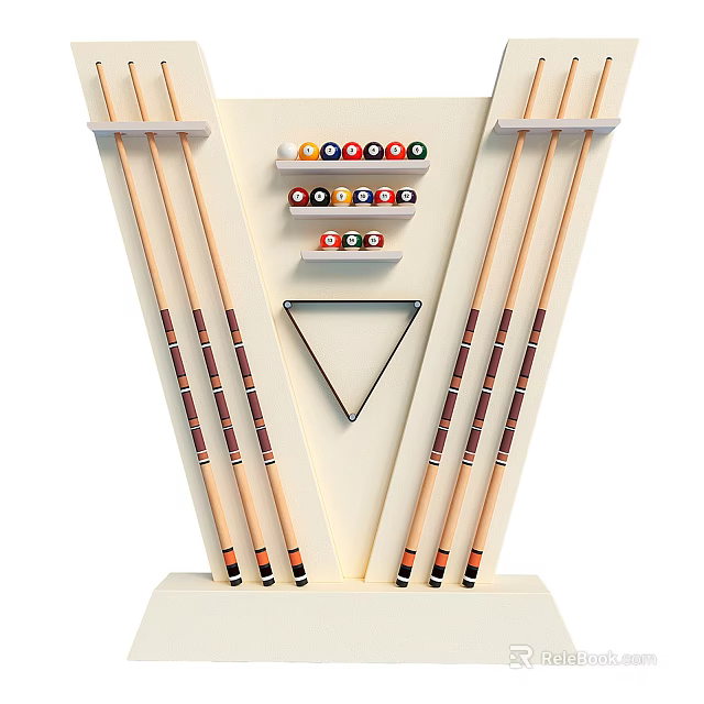 Entertainment Table Featuring Billiard Cues Balls Triangle Rack and Storage Shelf 3d model 