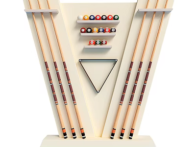 Entertainment Table Featuring Billiard Cues Balls Triangle Rack and Storage Shelf 3d model