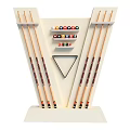 Entertainment Table Featuring Billiard Cues Balls Triangle Rack and Storage Shelf