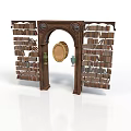 Vintage Wooden Book Framed Structure With Arched Doorway And Circular Ornament