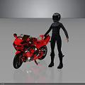 Red Sports Motorcycle Parked With Helmeted Rider In Black Outfit Standing Nearby