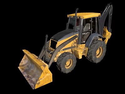 Yellow Backhoe Loader Construction Machinery With Front Bucket And Excavator Arm 3d model