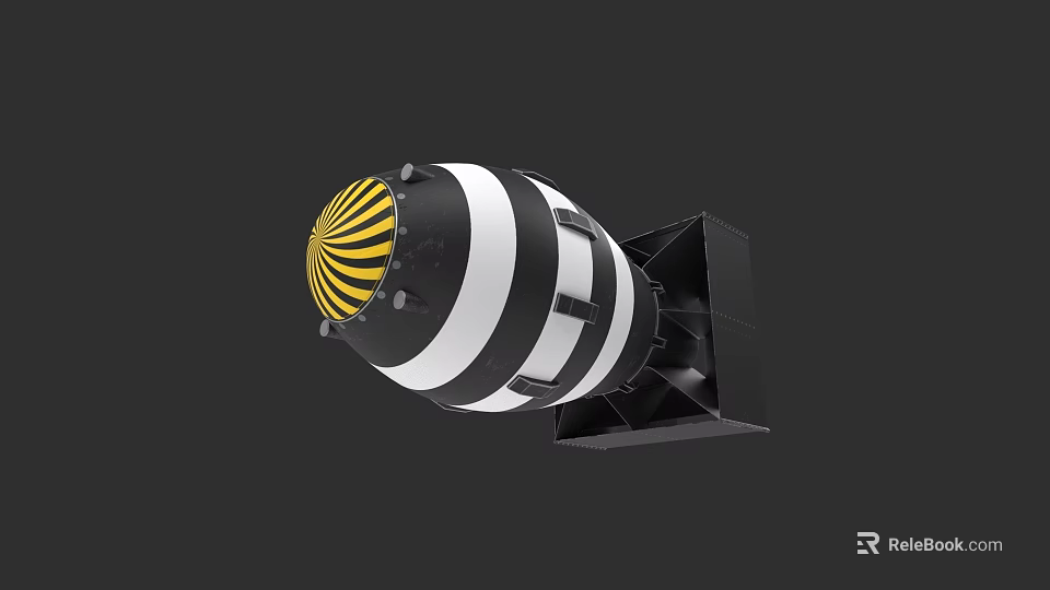 Military Bomb With Yellow And Black Stripes Cylindrical Design On Stand 3d model 