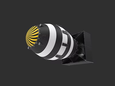 Military Bomb With Yellow And Black Stripes Cylindrical Design On Stand 3d model