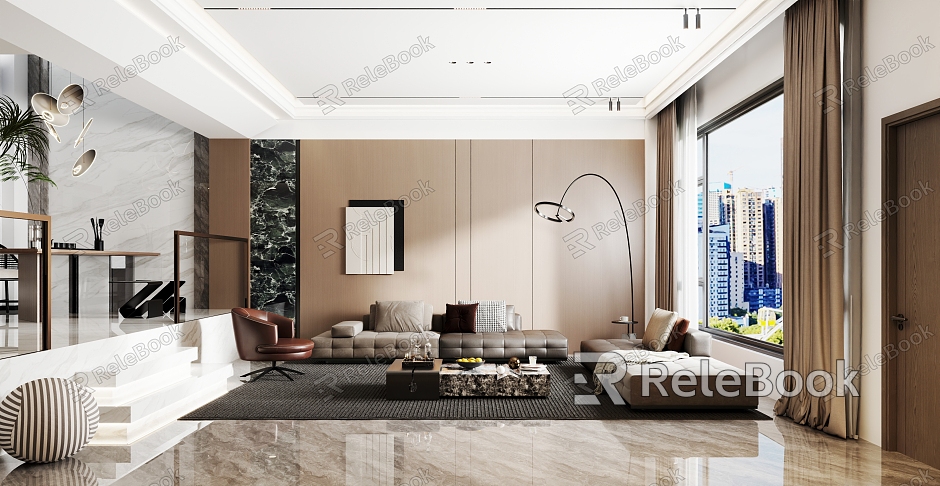 Italian-style living room villa living room sunken living room Italian-style combination sofa without main lamp model