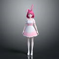 Cute Game Anime Character With Pink Hair Rabbit Ears And Pink White Maid Outfit