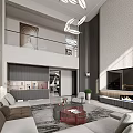 Modern Duplex Living Room Interior Design With Double Height Space Sofa TV Wall And Lights