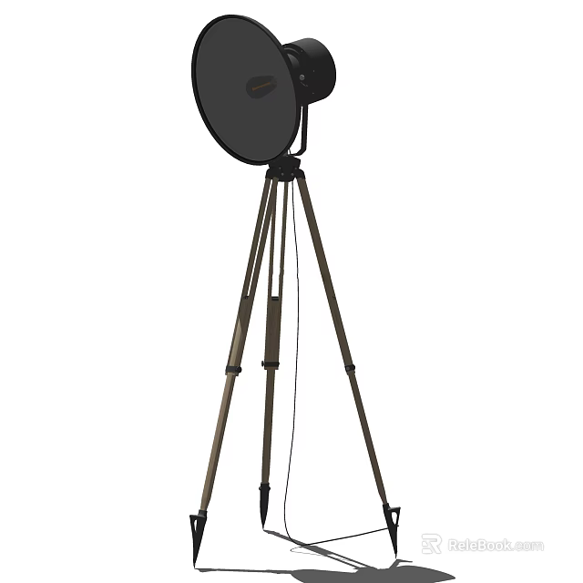 Modern Metal Floor Lamp With Tripod Stand And Circular Black Shade 3d model 