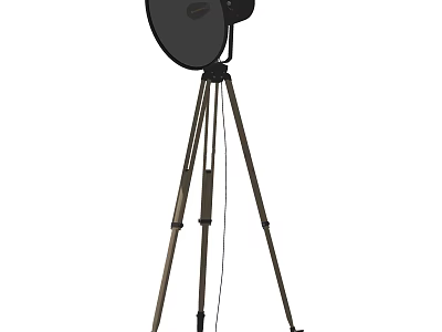 Modern Metal Floor Lamp With Tripod Stand And Circular Black Shade 3d model