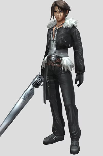 Man Wearing Black Outfit With White Fur Collar Holding Long Sword Standing Pose 3d model