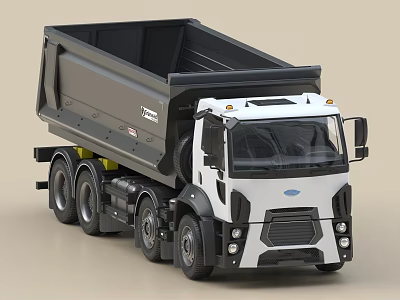 Heavy Duty Dump Truck With White Cab And Black Body 3d model