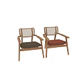 Natural Wooden Frame Lounge Chair with Mesh Backrest Brown Cushion and Color Options