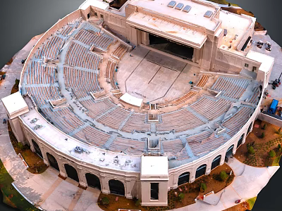 European Style Architecture Circular Open Air Theater With White Exterior Arched Windows And Seating 3d model